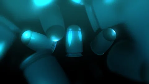 3D Animated Bullets Spinning over Dark Background - Cold Cinematic Version 库存影片 332448365