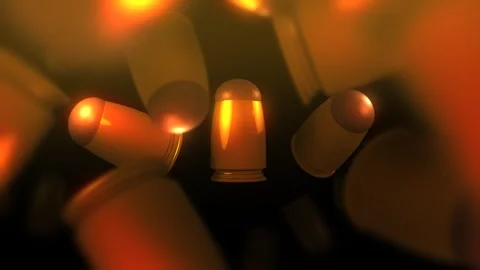 3D Animated Bullets Spinning over Dark Background - Gold Version Stock Footage 332448370