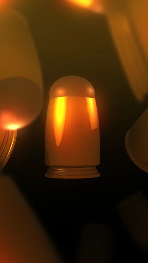 3D Animated Bullets Spinning over Dark Background - Gold Version - Vertical Stock Footage 332448380