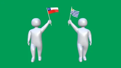 3D animated characters with Chile and Uruguay flags on green screen Stock Footage 316371504