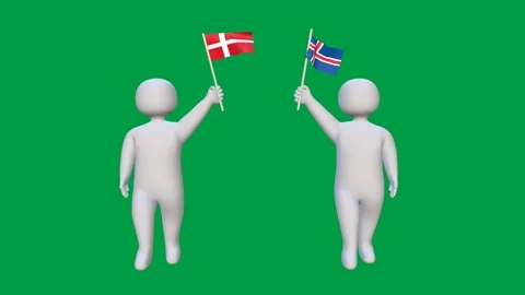 3D animated characters with Denmark and Iceland flags on green screen Stock Footage 316371694