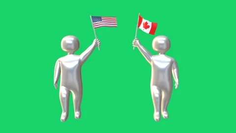 3D animated characters with US and Canada flags on green screen Stock Footage 316370540