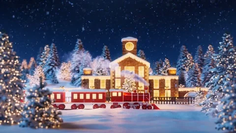 3D Animated Christmas Winter Express Train Snow Forest Ride Fireworks 動画素材 276259281
