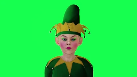 3D animated clown making a smile from front angle on green screen 3D people Stock Footage 247972963