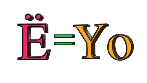 3D Animated Comparison of Cyrillic Letter Yo (?) and Latin Letters Yo Stock Footage 316773226