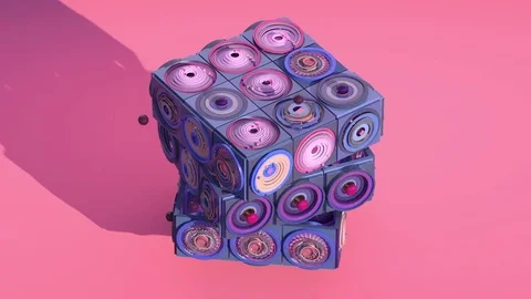 3d animated cube with mechanic moving segments. Stock Footage 84991155