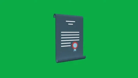 3d animated dark blue paper scroll with red wax seal on green screen background Stock Footage 331915795