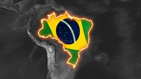 3D Animated Dark Map Highlighting Brazil with Glowing Orange Border Stock Footage 340627707