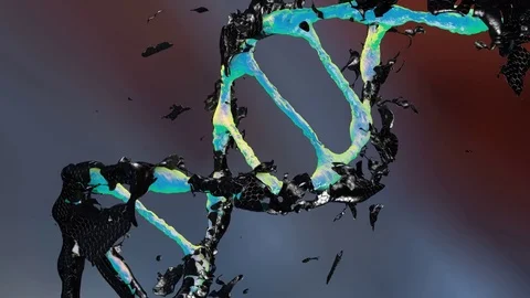 3d animated: DNA molecule consists of the collapsing of moving particles. Stock Footage 73592026