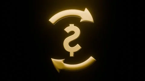 3D animated of a dollar symbol rotating 360 degrees and a golden arrow Stock Footage 329623138