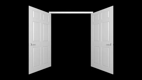 3D animated doors opening, alpha mask is included Stock Footage
