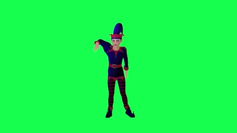3D animated elf New Year's clown in red blue dress dancing hand and foot from  Video stock 247973027
