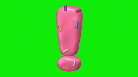 3d animated exclamation mark punctuation with pink donut glaze and sprinkles Stockbeeldmateriaal 341614293