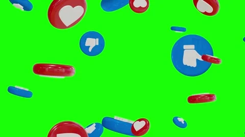 3d animated falling like and heart icon with green screen Stock Footage 254478812