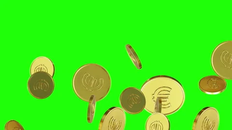 3d animated falling down euro coin with green screen and alpha screen Stock Footage 255082504