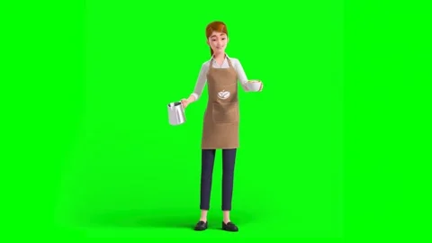 3D Animated Female Character Preparing Coffee with Kettle and Mug 動画素材 314653307