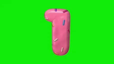 3D animated figure with pink donut icing and sprinkles on a green screen Vidéo 341614359