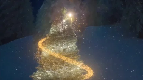 3d Animated Firework Spiral Going Atop Christmas Tree Video stock 257647913