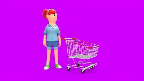 3D Animated Girl Pushing a Shopping Cart Vídeos de archivo 266772353