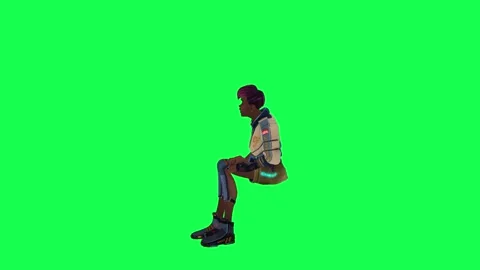 3d animated girl using tablet from right angle on green screen Stock-Footage 246416707