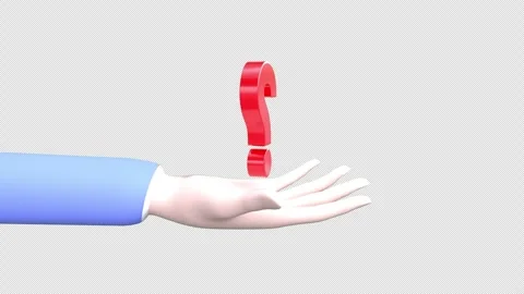 A 3D animated hand is presenting a large red question mark symbolizing inqu.. Stock Footage 307479097