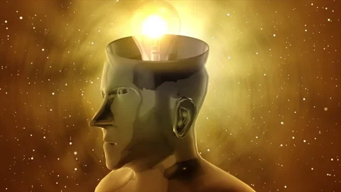 3D Animated Human Head with Light Bulb burning above Head Stock Footage 204127103