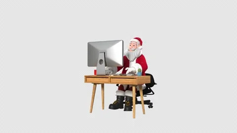 3D Animated Loop Of Santa Claus Working On Desktop With Coffee Breaks Vídeo Stock 294804883