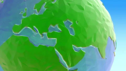 3D Animated Low Poly Earth, Vibrant Green Globe on Blue Stock Footage 306881417
