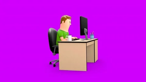 3D Animated Man Concentrated Working On a Personal Computer. Vidéo 266302615