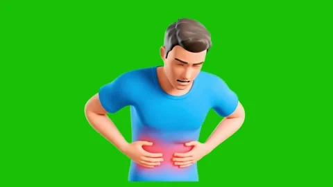 3D animated man experiencing stomach pain on green screen Stock Footage 346409778