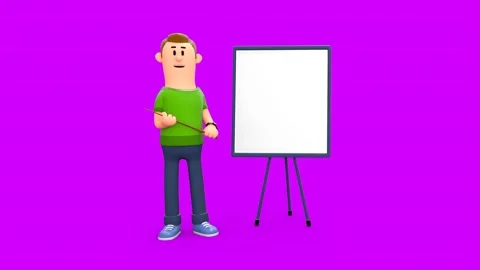 3D Animated Man Giving Presentation on Whiteboard Видео 266304940