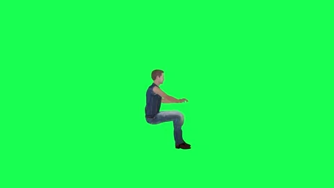 3d animated man in jeans typing left angle green screen Stockbeeldmateriaal 257685526