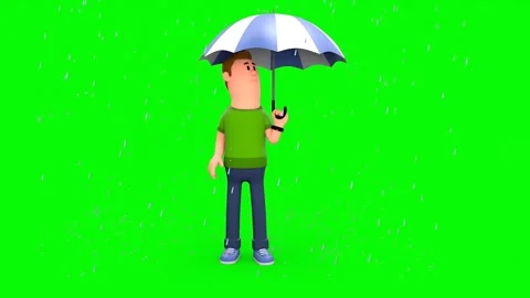 3D Animated Man Opens His Umbrella Right Before the Rain Gets Started. Vidéo 260802073
