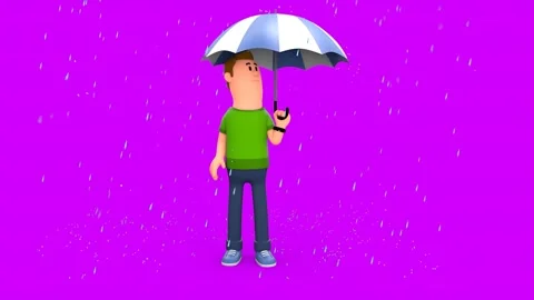 3D Animated Man Opens His Umbrella Right Before the Rain Gets Started. Vidéo 266302483