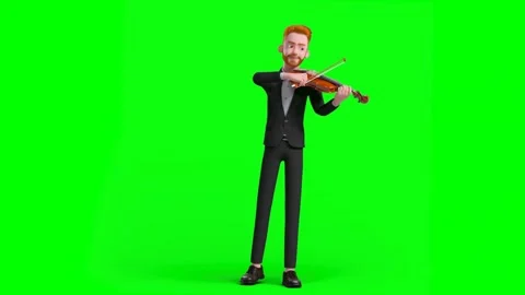 3D Animated Man Plays Violin on Green Background in Classical Attire Vídeo Stock 314431508