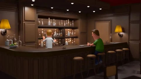 3D Animated Man Sitting at Bar and Drinking Beer Stock-Footage 260689089