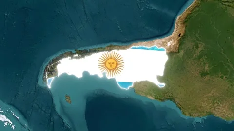 3D Animated Map Highlighting Argentina with Flag Overlay and Location Pin Stock Footage 340640391