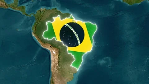 3D Animated Map Highlighting Brazil with Flag Overlay and Location Pin Stock Footage 340627699