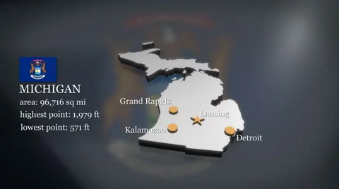 3D animated Map of Michigan Stock Footage