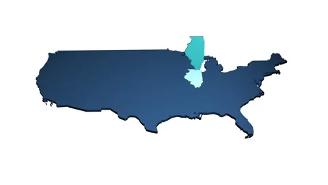 3D animated map of United States with highlighted Illinois state. Stock Footage 302844398