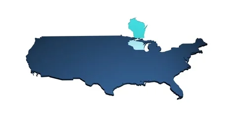 3D animated map of United States with highlighted Wisconsin state. Stock Footage 302844400