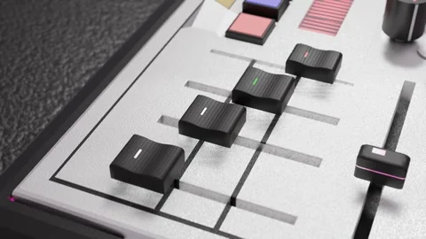 3D animated model of a mixing console with moving controls. 3D render looped ani Video stock 311359398