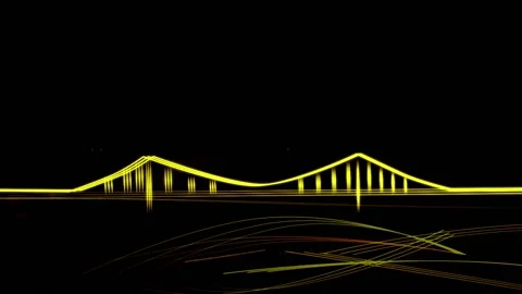 3d animated motion background of golden bridge over sea on black background Stock Footage 132031757