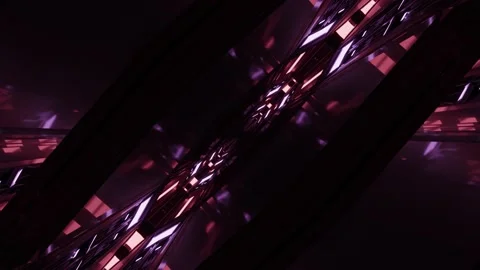 3D animated movement through an angular ski-fi tunnel in pink and purple Stock Footage 167652599