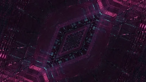 3D animated movement through an angular rhombus shaped dark mandala in pink Stock Footage 168207385