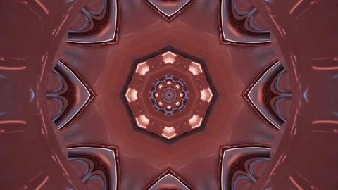 3D animated movement through a flower shaped mandala pattern in red Stock Footage 167799689