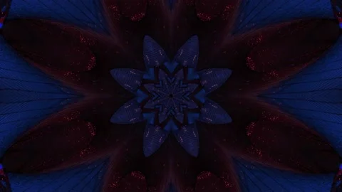 3D animated movement through a flower shaped mandala pattern in blue and red Stock Footage 167799744