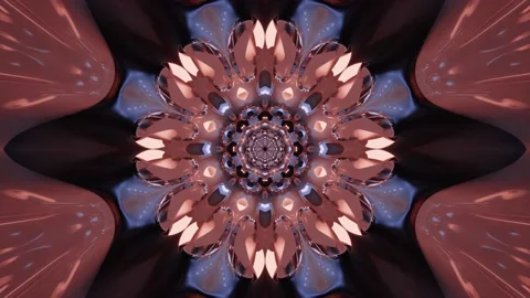 3D animated movement through a flower shaped mandala pattern in blue and red Stock Footage 167799801