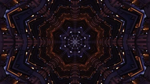 3D animated movement through a flower shaped mandala pattern in dark blue Stock Footage 168207909