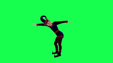3D animated New Year party elf dancing and cheering from right angle on green Stock-Footage 247973145